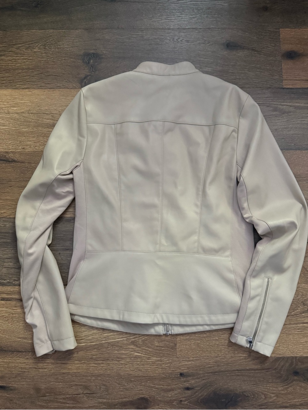 Calvin Klein Women's Light Cream Leather Moto Jacket - Picture 5 of 5